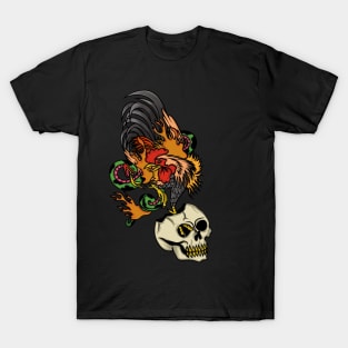 Fire Rooster, Snake and Skull T-Shirt